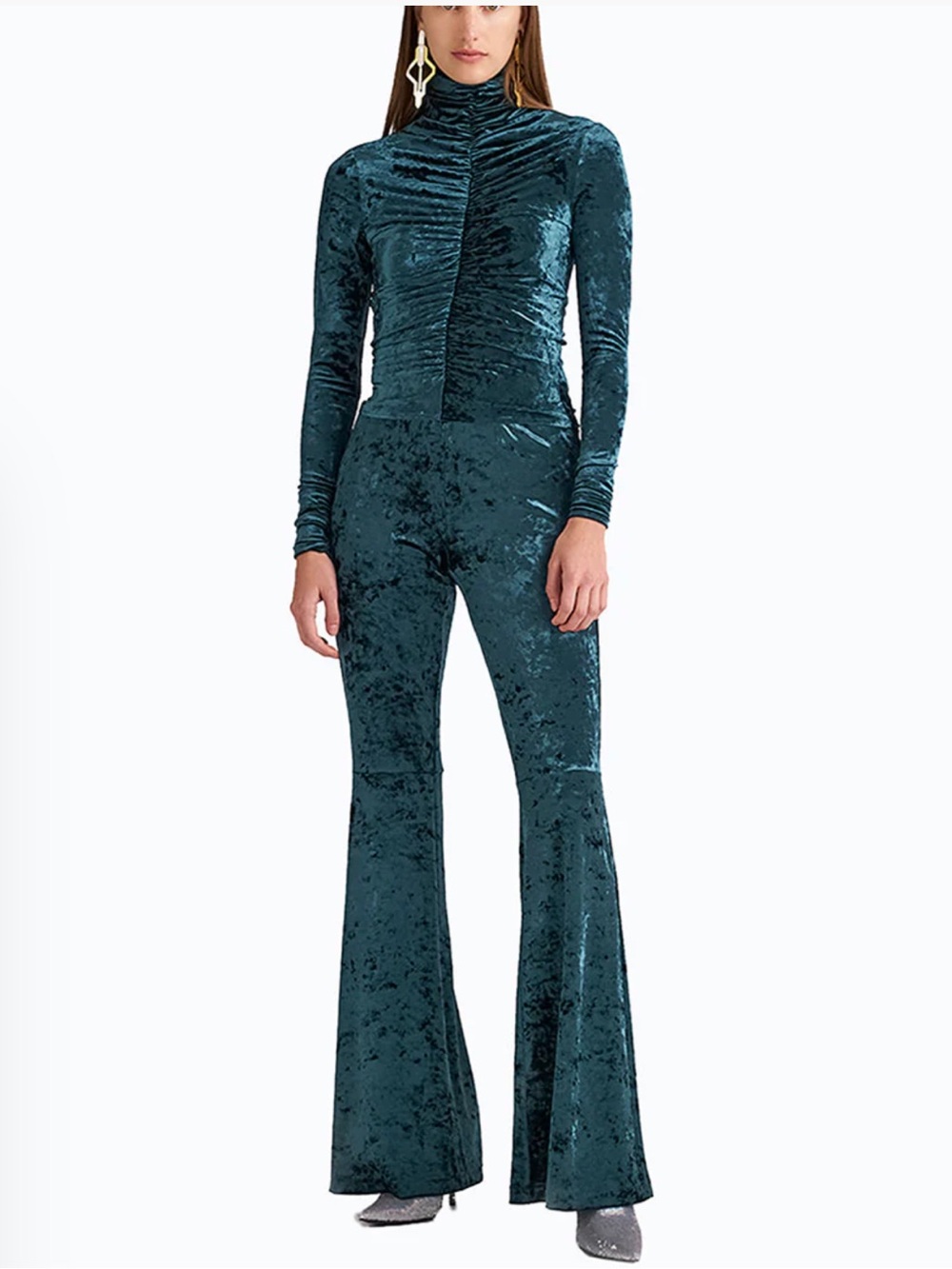 Ronny Kobo Collection Teal Velvet Flared Pants S NRW $350